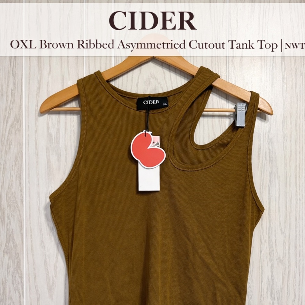 Cider OXL Brown Ribbed Asymmetrical Cutout Tank Top NWT